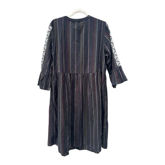 Ulla Popken Graphic Jacquard Stripe Cotton Dress size 12/14 boho embroidered - Picture 9 of 10